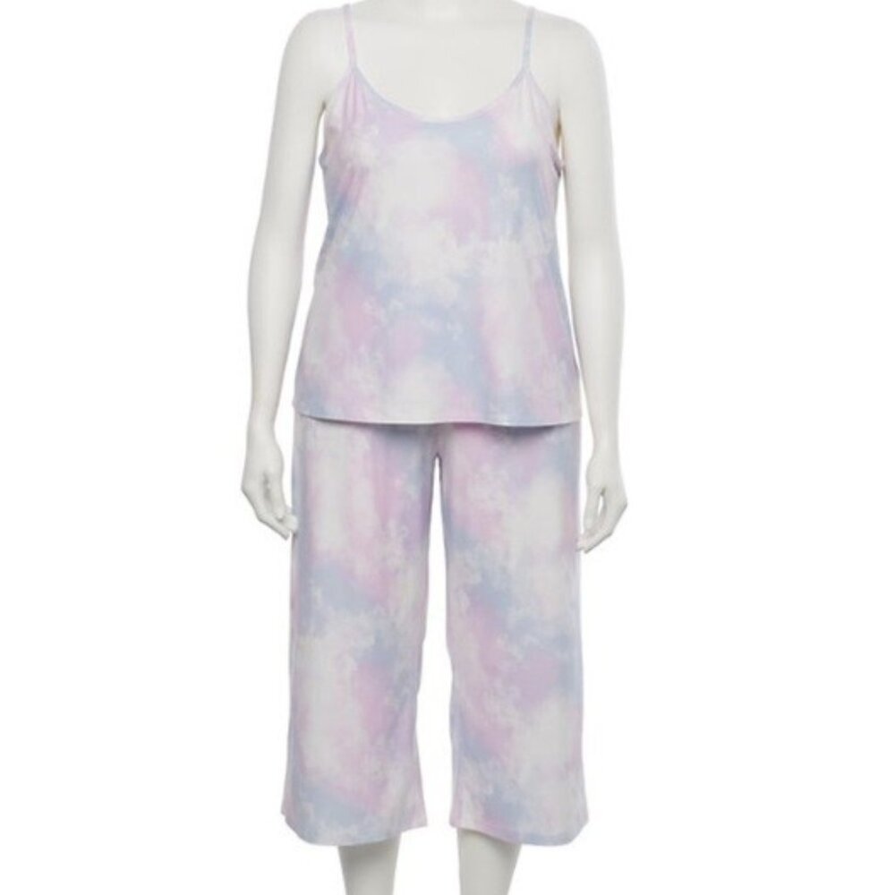 SO Intimates 2 PC Tie Dye Pajama Tank Top & Cropped Capri Pants Pink Size 2X